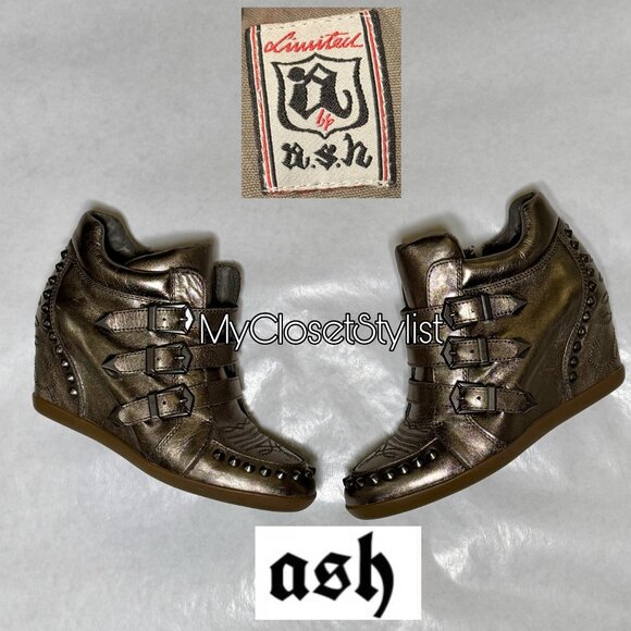 NEW ASH Bowie RARE Studded Wedge Sneakers!! 8 Bronze Gold LIMITED EDITION!! - Picture 2 of 8